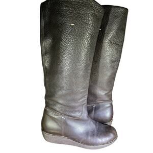 Daniblack Brown Calf-Length Pull On Wedge Heel Boots, Sz 7.5M